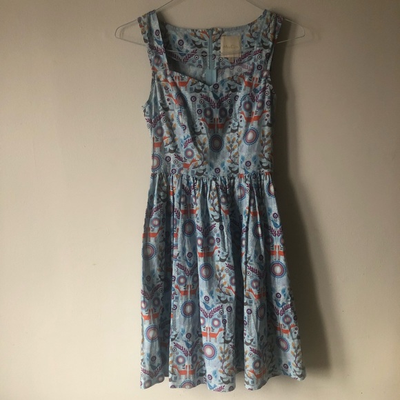 ❤️ModCloth Woodland Animal Print Dress Pockets Hand In Craft XS - Picture 2 of 8